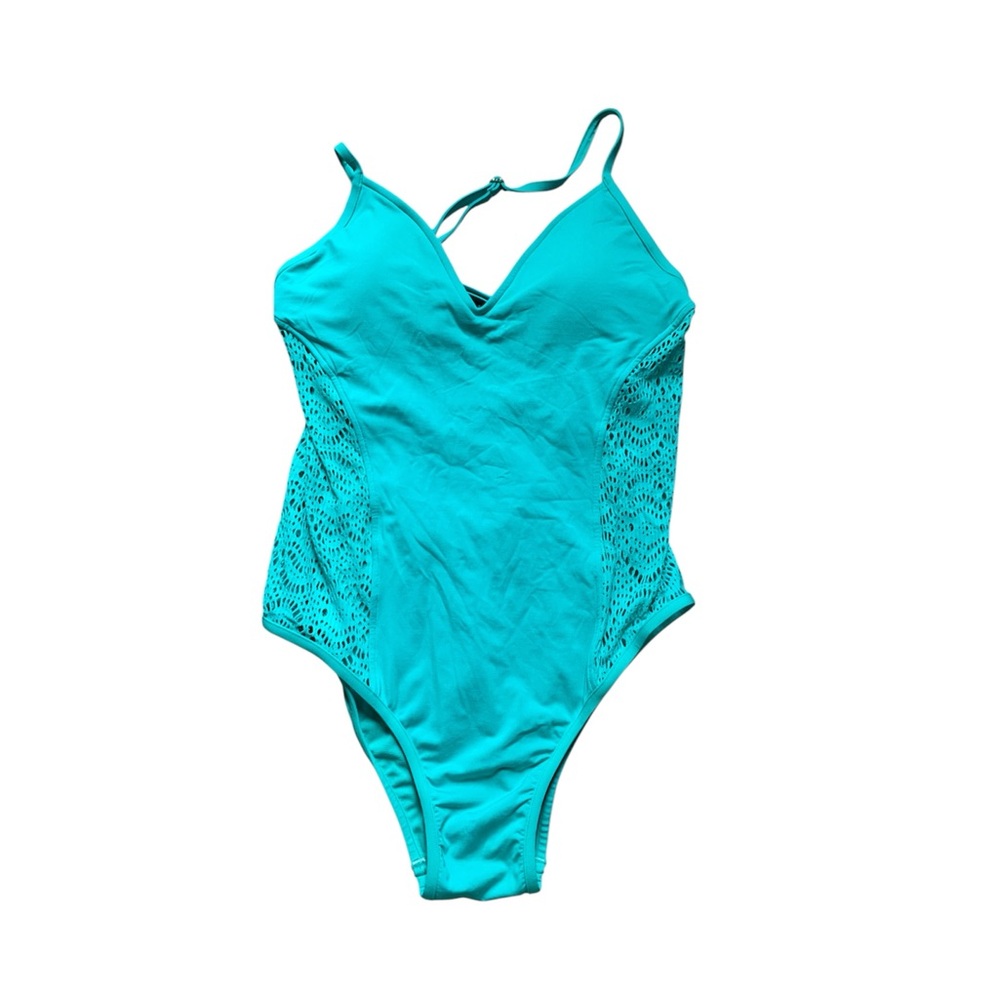 Laundry by Shelli Segal Teal Laser cut One-Piece Swimsuit M